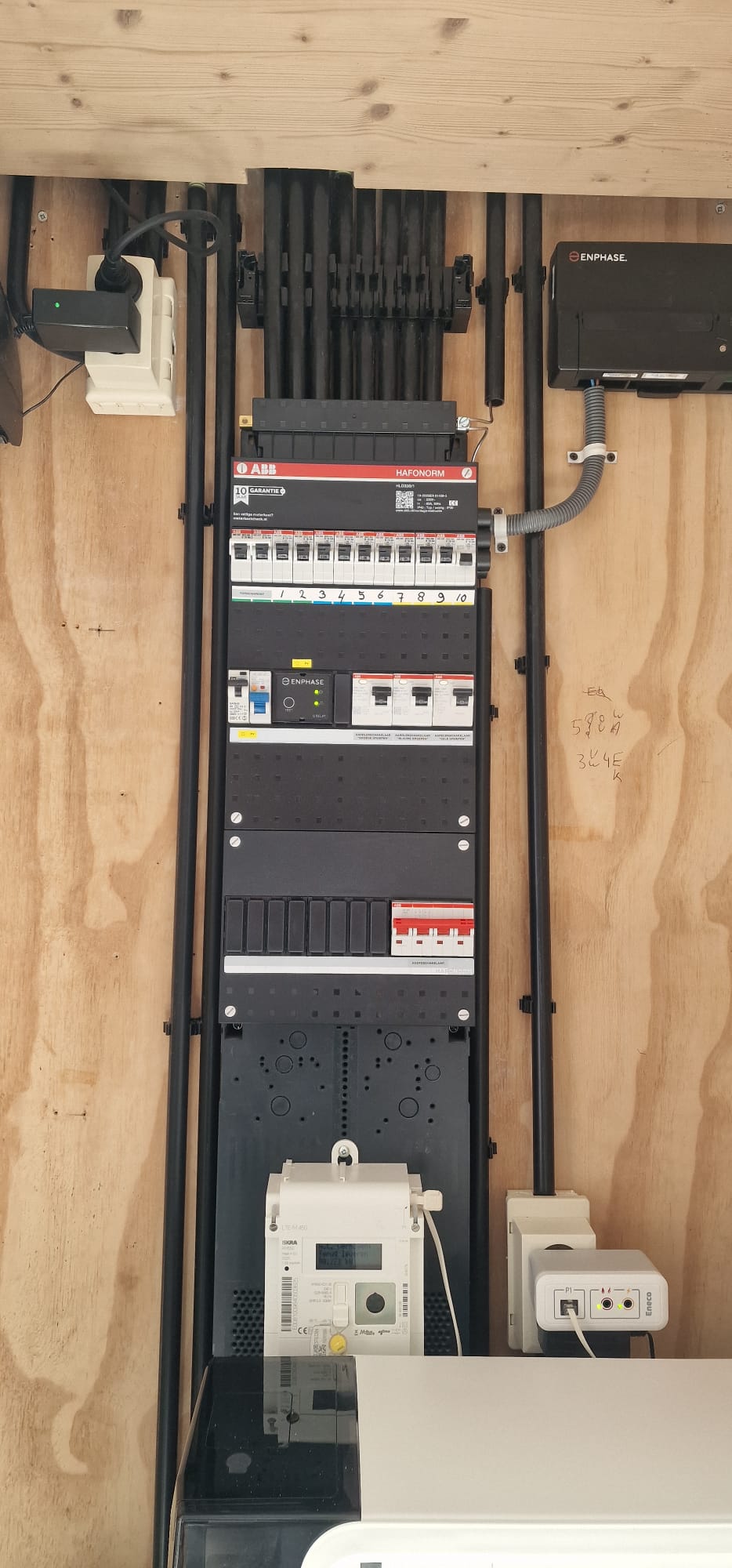 Nieuwe 3-fase groepenkast met ABB Hafonorm verdeler en Enphase omvormer
